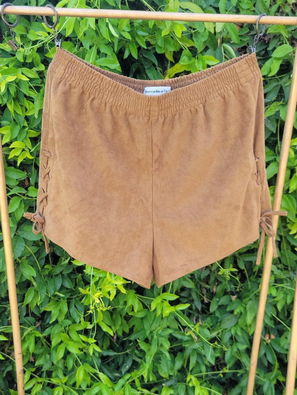 Abercrombie & Fitch Brown Suede Look Shorts With Lace Up Sides Western Vibe L